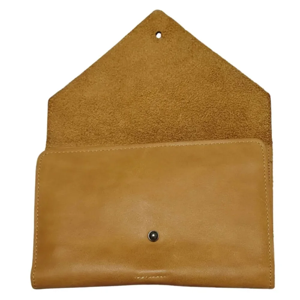 Brown Genuine Leather Credit Card Checkbook Wallet Fold Over Flap New With Tags